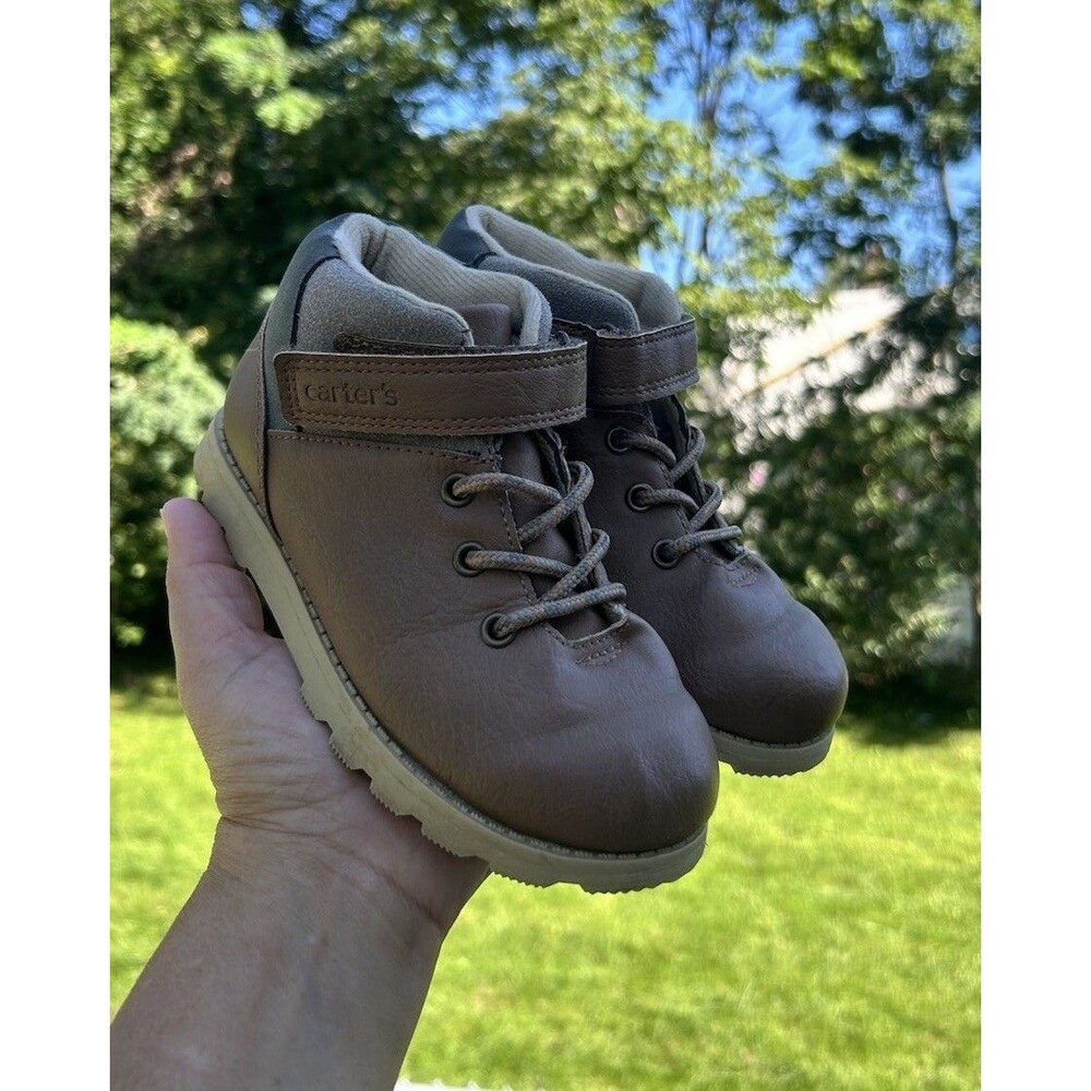 Carter’s Kids Brown Ankle Boots Size 12 Lace Up Hook-and-Loop Casual Shoes
